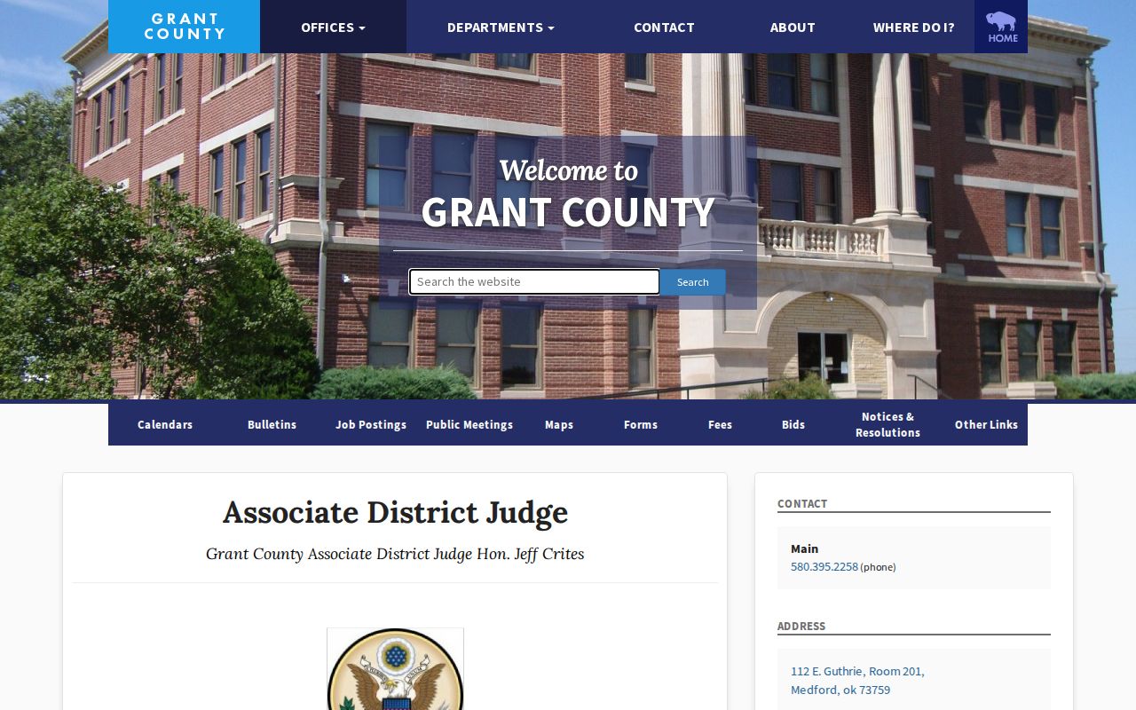 Grant County Associate District Judge office and warrant authority information