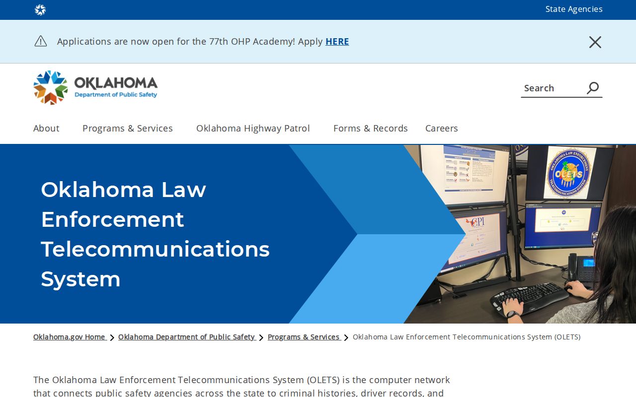 Oklahoma OLETS restricted network information for Grant County warrant searches
