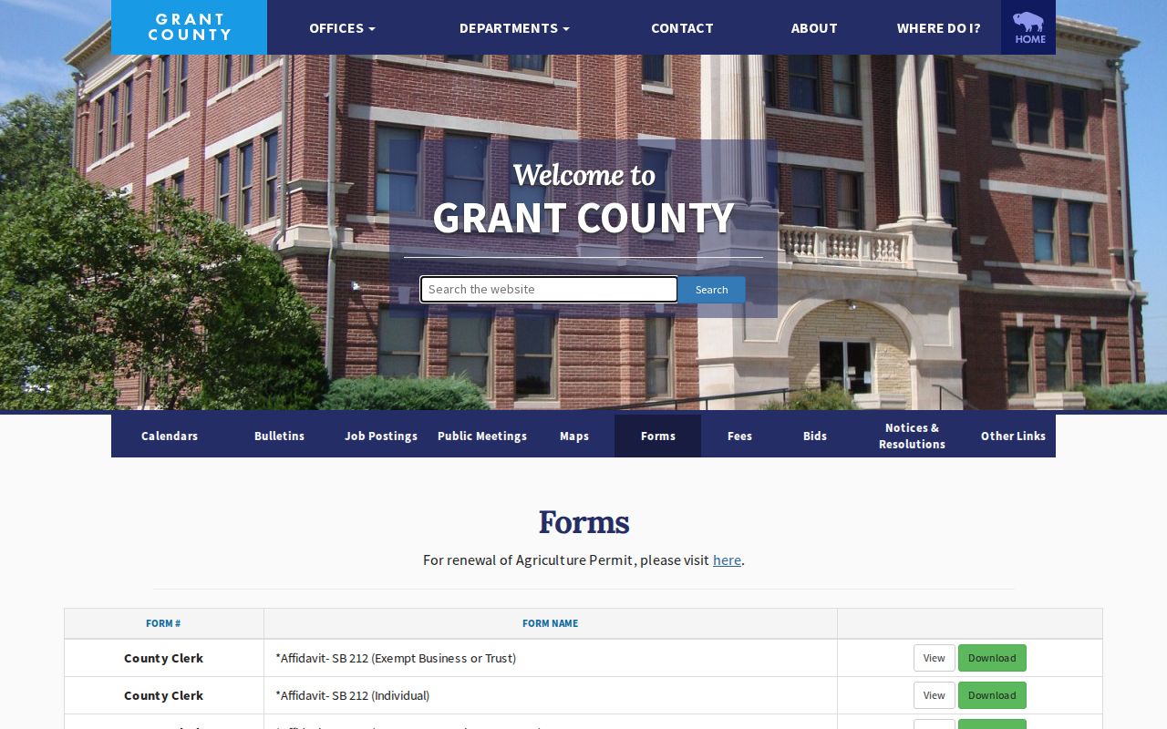 Grant County public forms index for defined warrant record requests