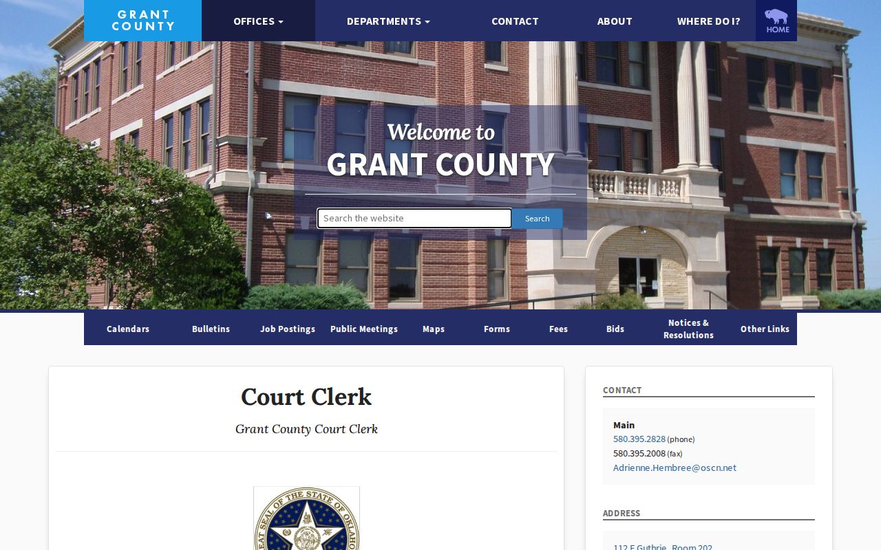 Grant County Court Clerk information for Medford warrant routing